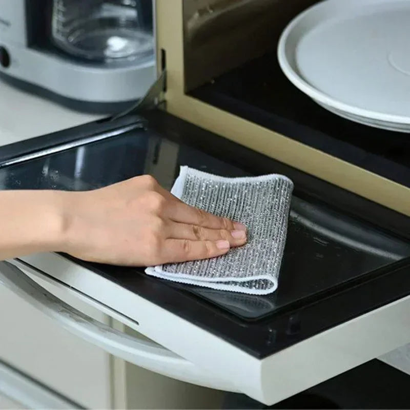 Thickened Steel Wire Cleaning Cloth Non-Scratch Double-layer Iron Microfiber Mesh Dishrag Washing Pot Rags Kitchen Towel