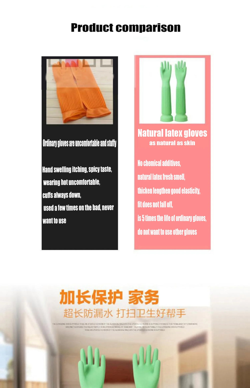 58cm Dish Washing Household Scrubbe Repeatable Kitchen Tool Waterproof Acid and Alkali Resistant Long Natural Latex Gloves