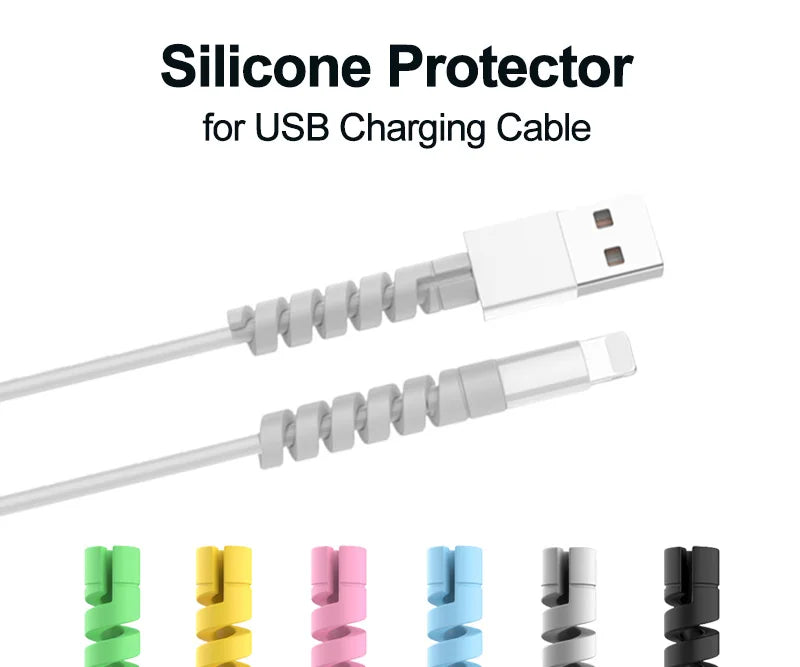 10pcs Cable Protector Silicone Charge Cable Spiral Winder Wire End Cord Savers Cover For Phone USB Charger Cable Accessories