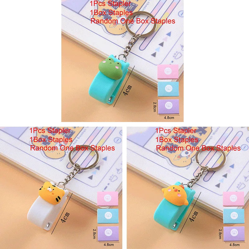 1-3sets Portable Cartoon Animal Mini Trumpet Stapler Paper Binder Stationery Staples Office Binding Tool School Kawaii Supplies