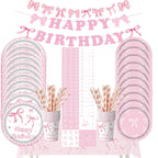 Pink bow Birthday Disposable Tableware Set Paper Plates Cups Napkins Girls Party Decoration Supplies