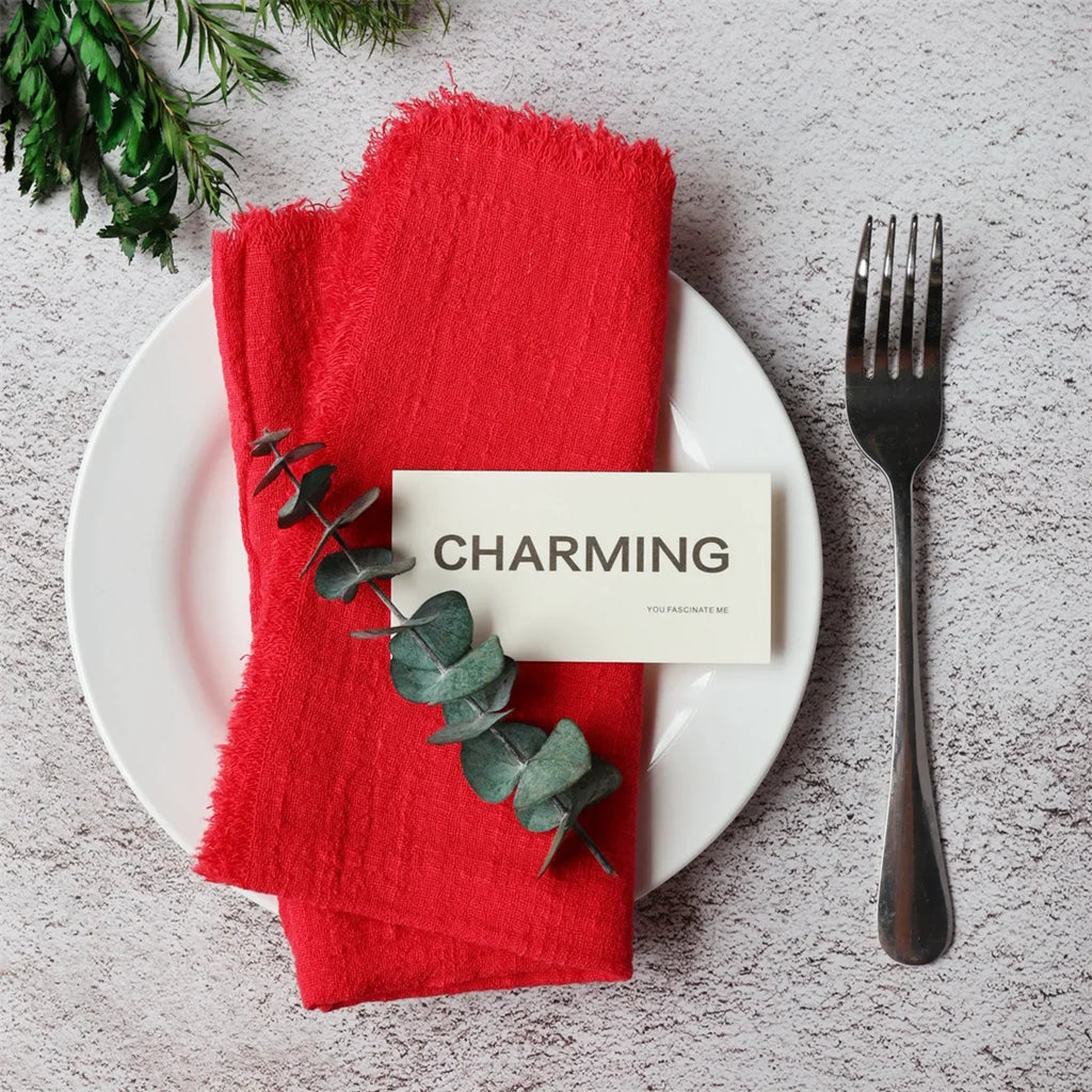 10Pcs 32x32cm Handmade Cloth Napkins with Fringe, Delicate Rustic Decorative Table Napkins for Wedding/Dinner/Party