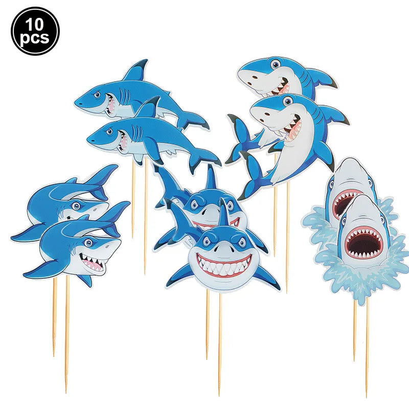 Ocean Shark Theme Disposable Tableware Cute Cartoon Marine Animal Plastic Tablecloth Kids Birthday Party Baby Shower Decor