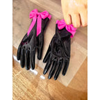 Short latex gloves with color-block design and bowknot