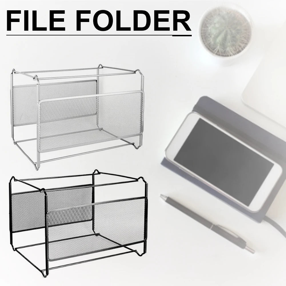 File Folder Box Mesh Metal File Organizer Box Hanging File Foldable Holder Storage Box for Office Home A4 Letter Size #SW