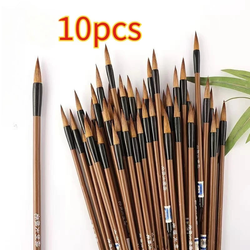 10PCS Traditional Chinese Writing Brush White Clouds Writing Pen Calligraphy Supplies Bamboo Wolf's Hair Writing Brush