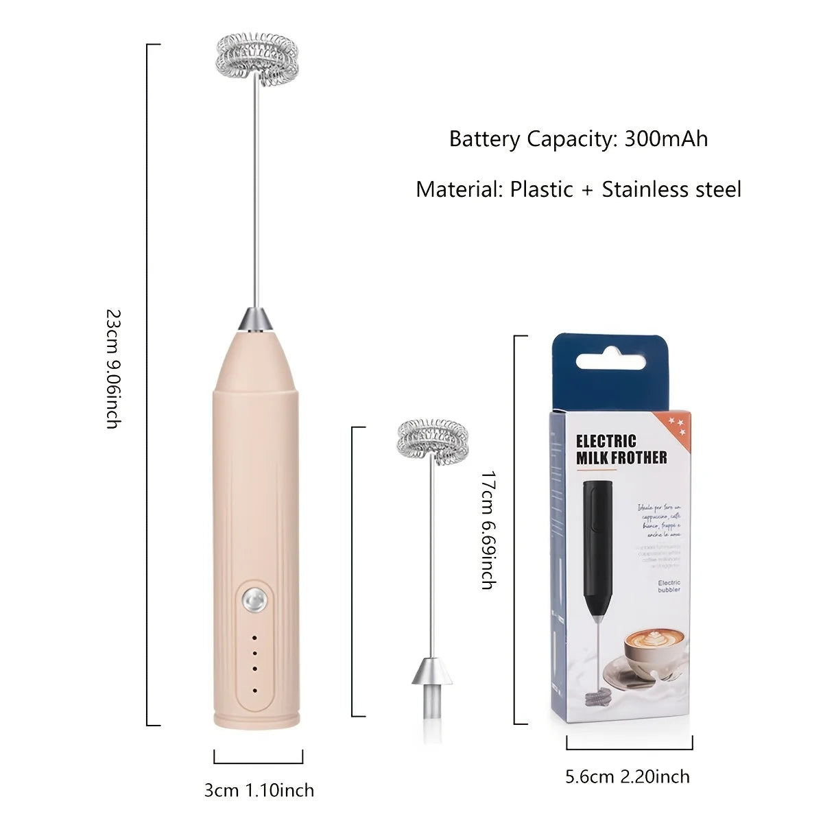 3-in-1 Electric Milk Frother & Hand Mixer, Wireless with Dual Spring, 3 Speeds & Type-C for Coffee, Baking, Kitchen & DIY Drinks