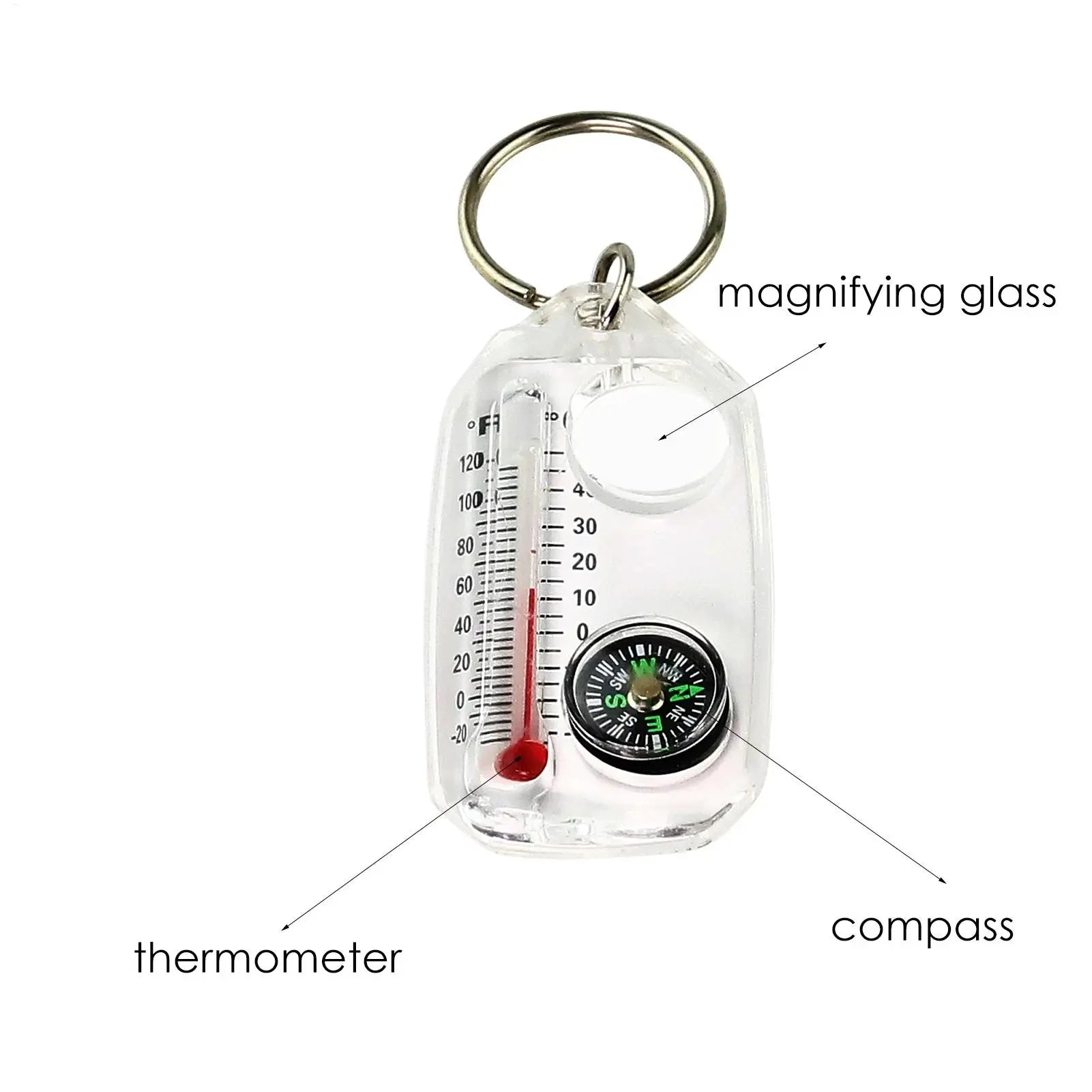 1pc Multifunction Mini Keychain Camping Compass Thermometer Outdoor Climbing Temperature Tester Survival Guiding Compass Tool