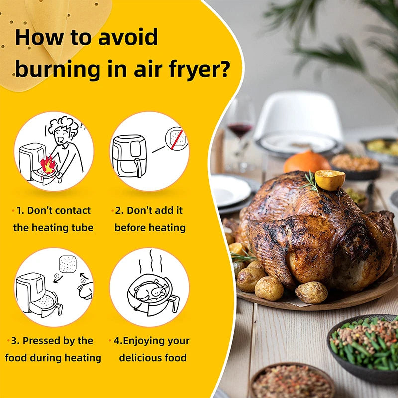 50pcs Air Fryer Parchment  Disposable Steamer Liners Kitchen Cookers Oil-proof Paper Barbecue Fryer Baking Accessories      0151