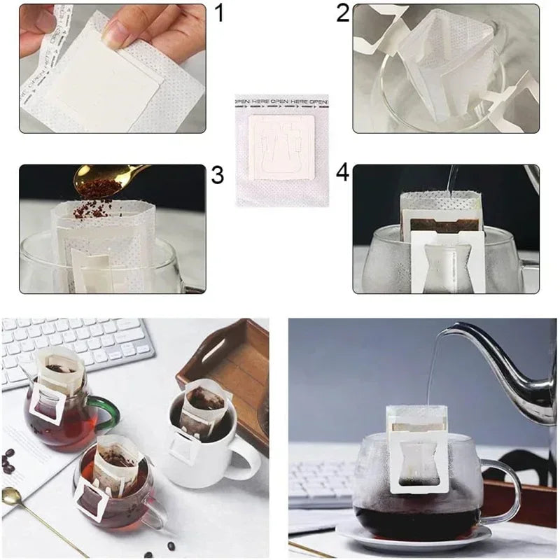 50-200PC Eco Friendly Biodegradable Fast Flow Coffee Filters Disposable Drip Brewing Bags for Home Office Travel Tea and Coffee