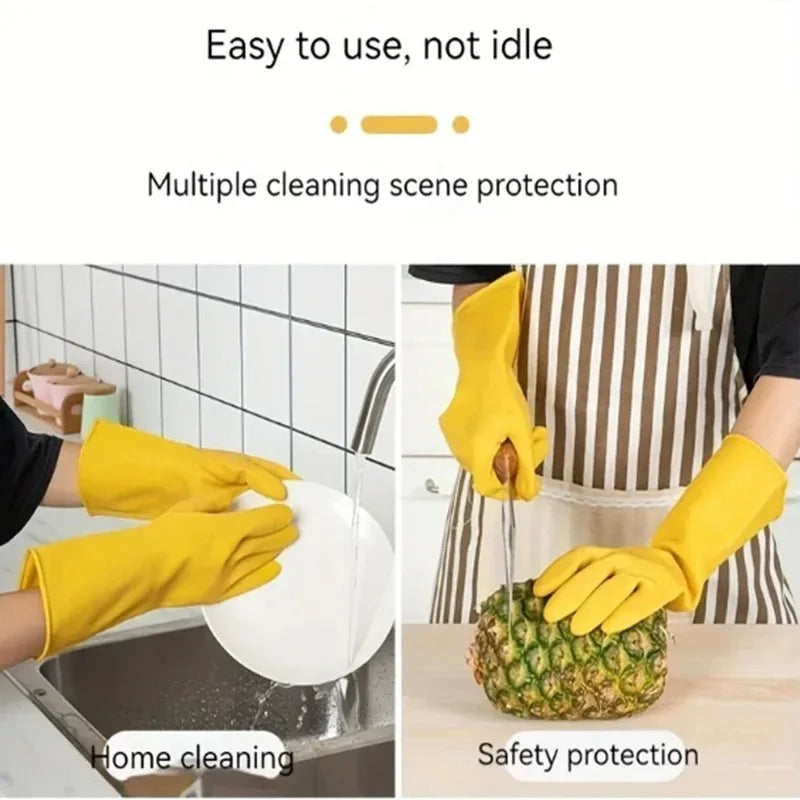 2 pairs Latex Dishwashing Gloves Women's Waterproof Household Kitchen Washing Bowl Washing Clothes Vegetable Cleaning Household