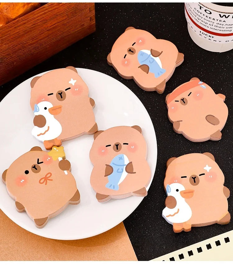 4 books 240 pages Capibala self-adhesive sticky notes for students, cute messages, white sticky notes, capybara office logs