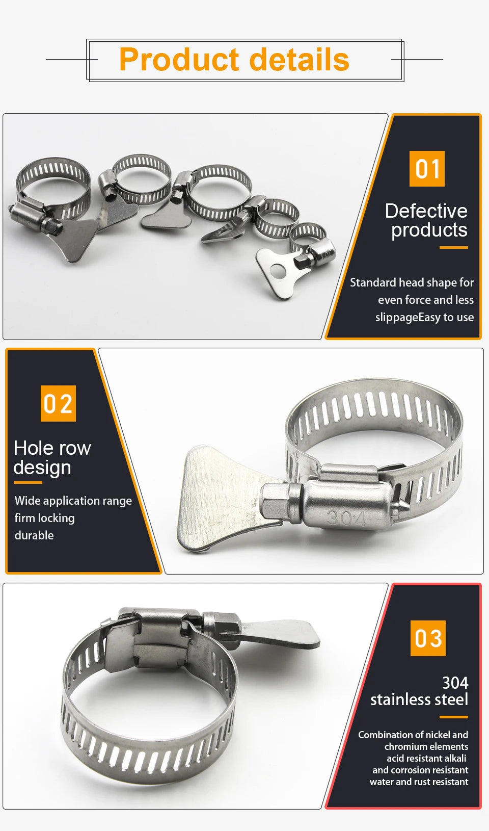 JUIDINTO 2-10pcs Worm Gear Hose Clamp 6-95mm Adjustable Key Clamp Hose Clip Stainless Steel for Water Pipe Automotive Mechanical