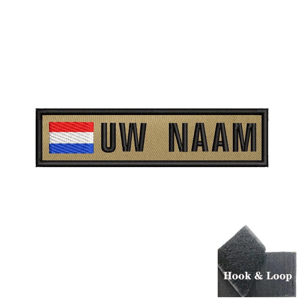 1PC 10cmX2.5cm Custom Name Flag Patch Badge Khaki Iron On Or Hook Loop Netherlands Russia Lithuania France Italy Spain Israel