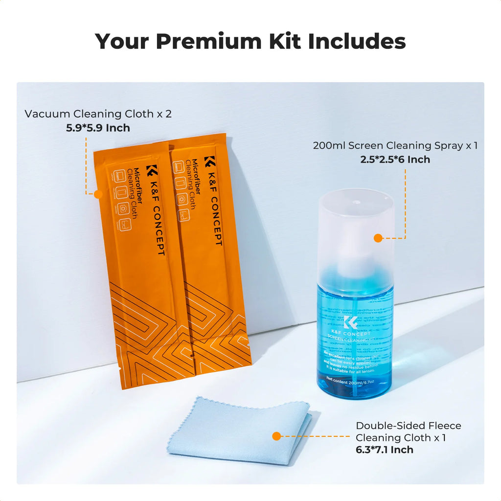 K&F CONCEPT 200ML Screen Cleaner Spray For Camera Lens PC Cell Phone Glasses Watch CCD/CMOS Clean Liquid with 2 Microfiber Cloth