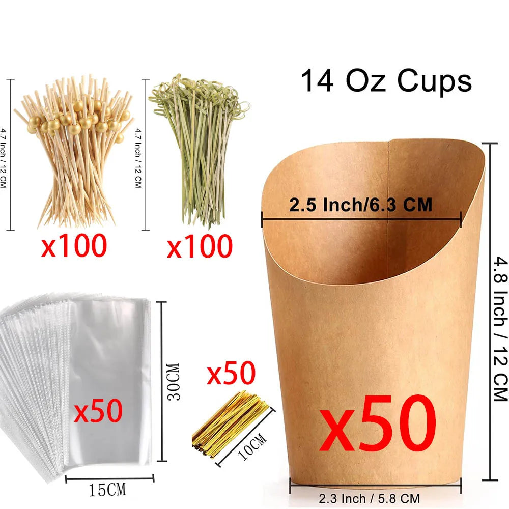 Disposable Charcuterie Cups,14oz Kraft Paper Snack Boxes Appetizers Cup French Fry Holder Cocktail Skewer Toothpicks Tooth Picks