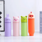 1PCS Kawaii Animals Silicone Telescoping Pencil Case Student Large Capacity Stationery Bag Giraffe/ Bee/Panda Learn Stationery