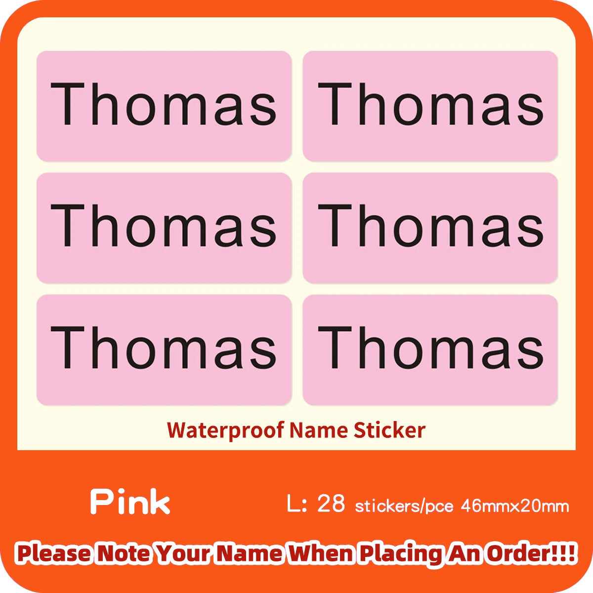 3Size Pink Sticker Custom Personal Name Stickers Personalized Waterproof Tag Label For Scrapbook School Stationery Water Bottle