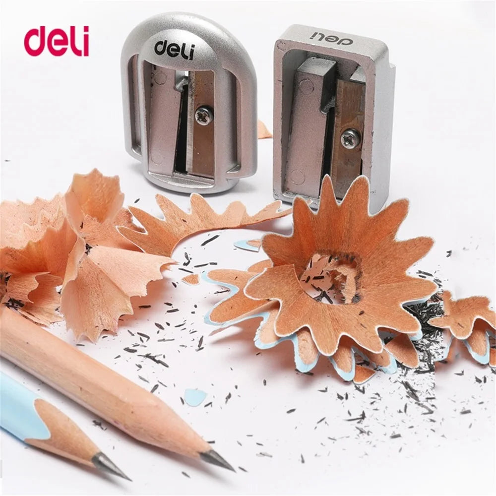 1/2Pcs Deli Zinc Alloy Pencil Sharpener Silver Metal Sharpener School Office Sharpener Stationery Supplies
