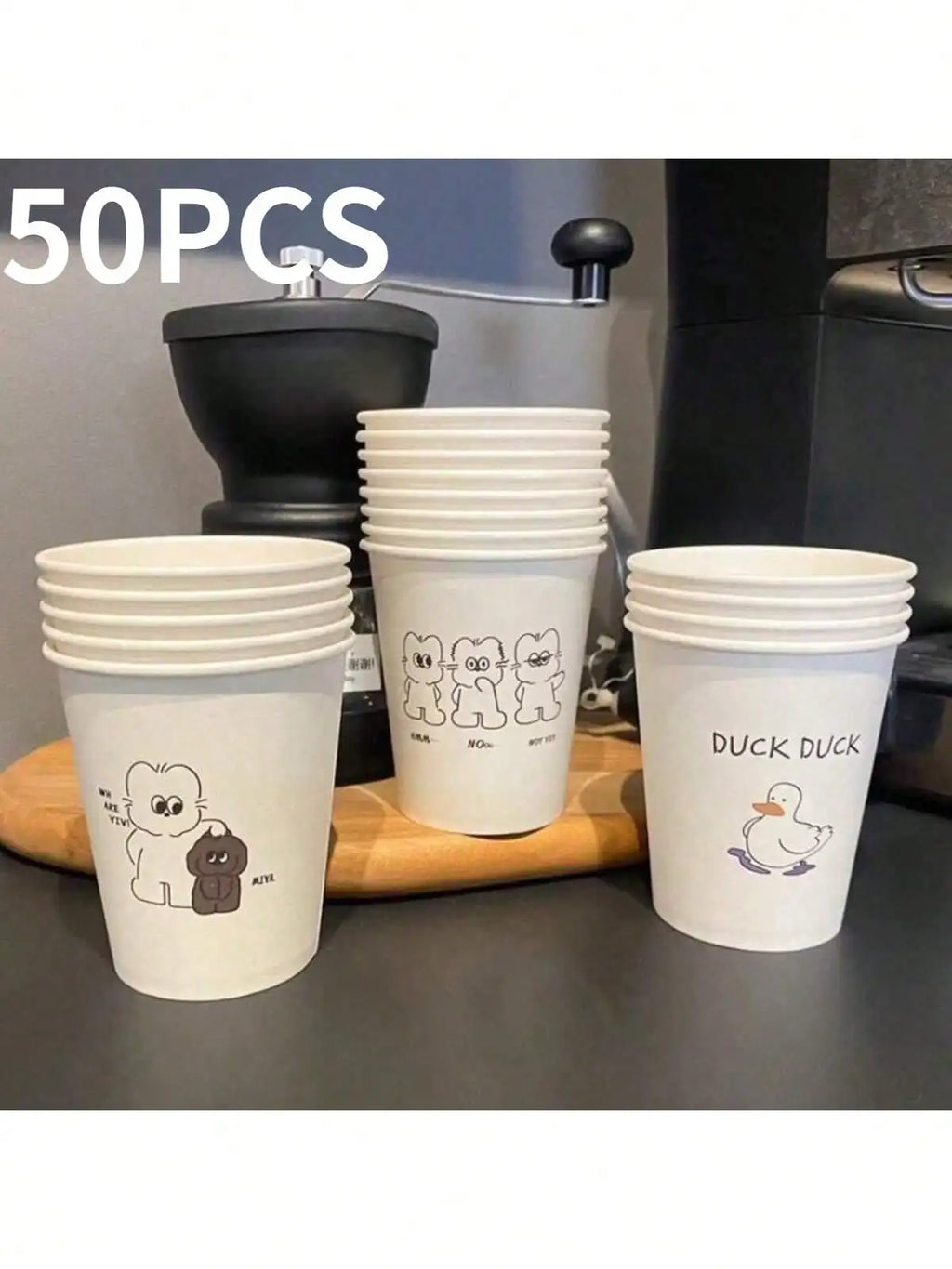 50 Simple Love Pattern Paper Cups, Thickened Office Home Commercial Beverage, Anti-Slip Leak-Proof 250ML Disposable Paper Cups