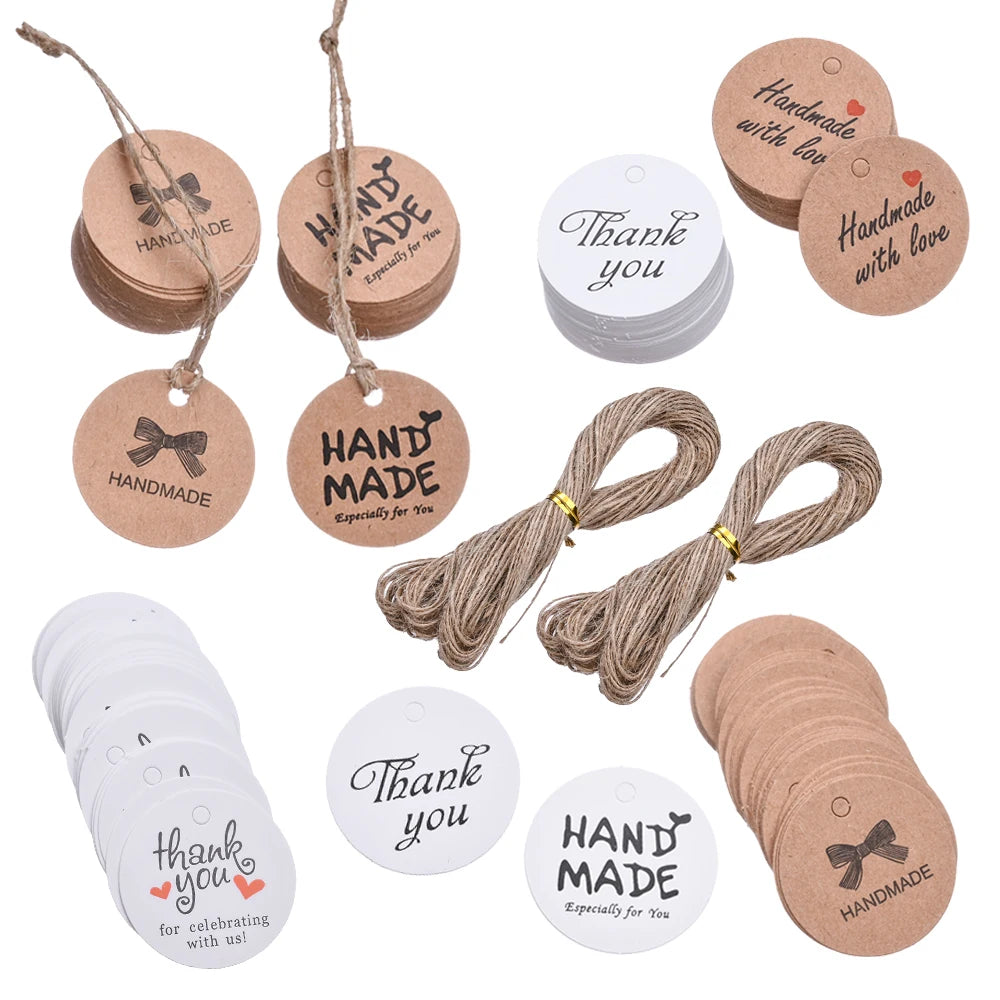 Kraft Paper Tags With Strings Handmade With Hang Garment Tags For Jewelry Crafts Price Candy/Gift/Cookies Display Label Card