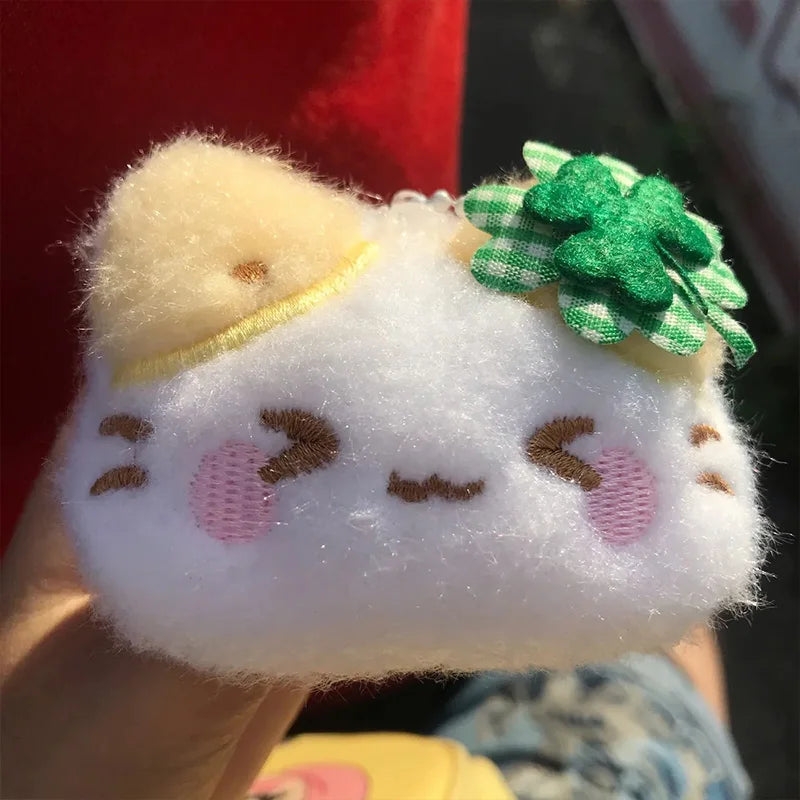 1/2/4pcs Green Clover Cat Plush Small Cat Keyring Cute Charm Keychain for Girls Women Kawaii Bag Pendant Key Chains Couple Gift