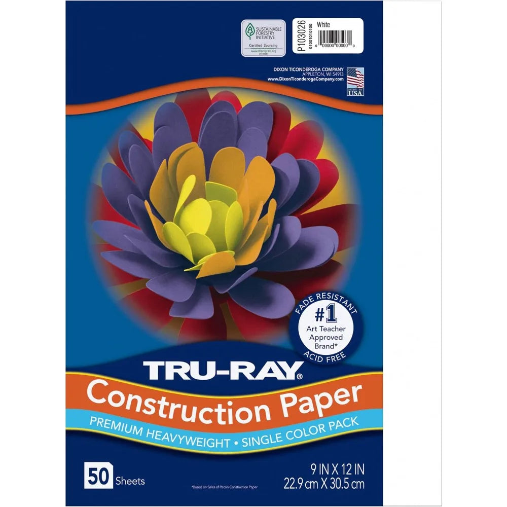 White Construction Paper Bulk Pack 50 Sheets 9x12 Inches Art Craft Paper for School Kids Drawing Painting Scrapbooking Projects