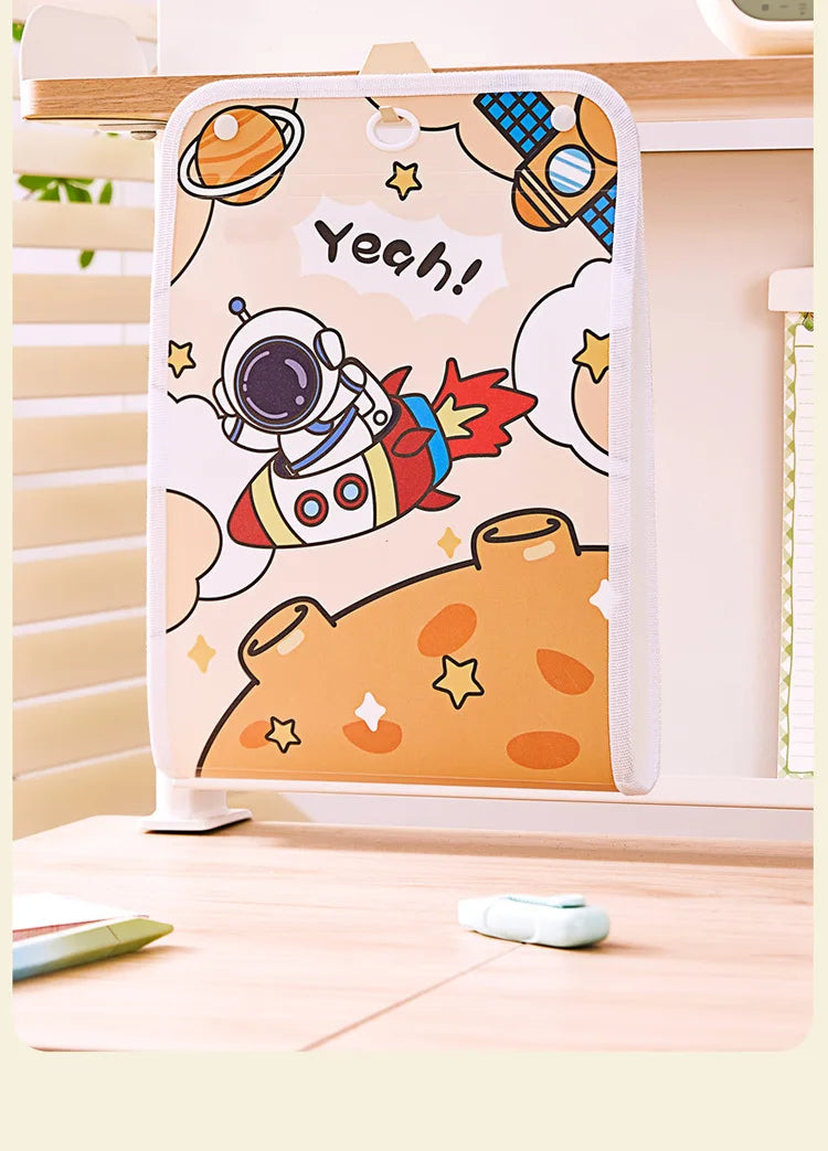 Cartoon Vertical File Bag A4 Hanging 13 Grid Children's Fun Astronaut Test Paper Material Storage Organ Bag Desk Organizer