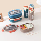 850ml Bento Lunch Box with Water Bottle Spoon Portable Compartment Food Box Leak-proof Microwave Lunch Box for School Office