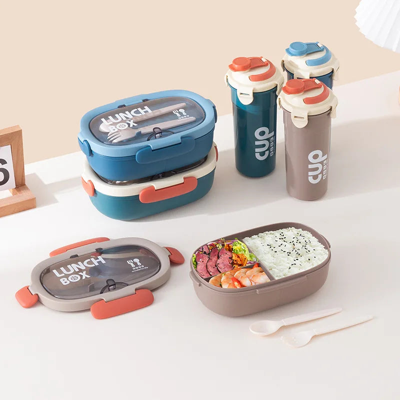 850ml Bento Lunch Box with Water Bottle Spoon Portable Compartment Food Box Leak-proof Microwave Lunch Box for School Office