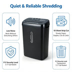 Home Office Paper Shredder, 10-Sheet Strip Cut P-2 Security Level, CD & Credit Card Shredder, Low-Noise Jam-Proof, 5-Min Continuous Shredding, 3.17-Gallon Clear Basket