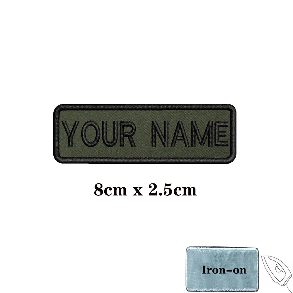 1PC Custom Personalized Name number Patch Stripes Badge tags chevrons Armband Iron On Or Hook Loop embroidered Military green