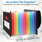 Rainbow 12-24-37Pocket Expanding File - A4 Accordion Folder, Portable Document/Bill/Receipt Holder for Organizing