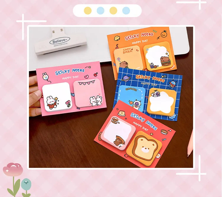 1Pcs Kawaii Cartoon Animal Sticky Notes Sticker 60Sheets Cute Rabbit Bear Capybara Astronaut Memo Pad School Office Stationery