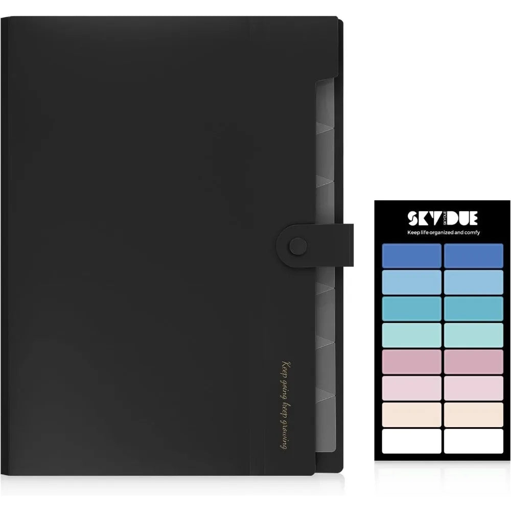 Portable Expanding File Folder Organizer with 8 Pockets for Letter A4 Documents School Office Hospital Supplies Bag Essentials Black