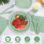 96 Pcs Sage Green Paper Plates And Napkins, 24 Guest Sage Green Party Supplies For Wedding, Birthday,Valentine's Day, Ramadan