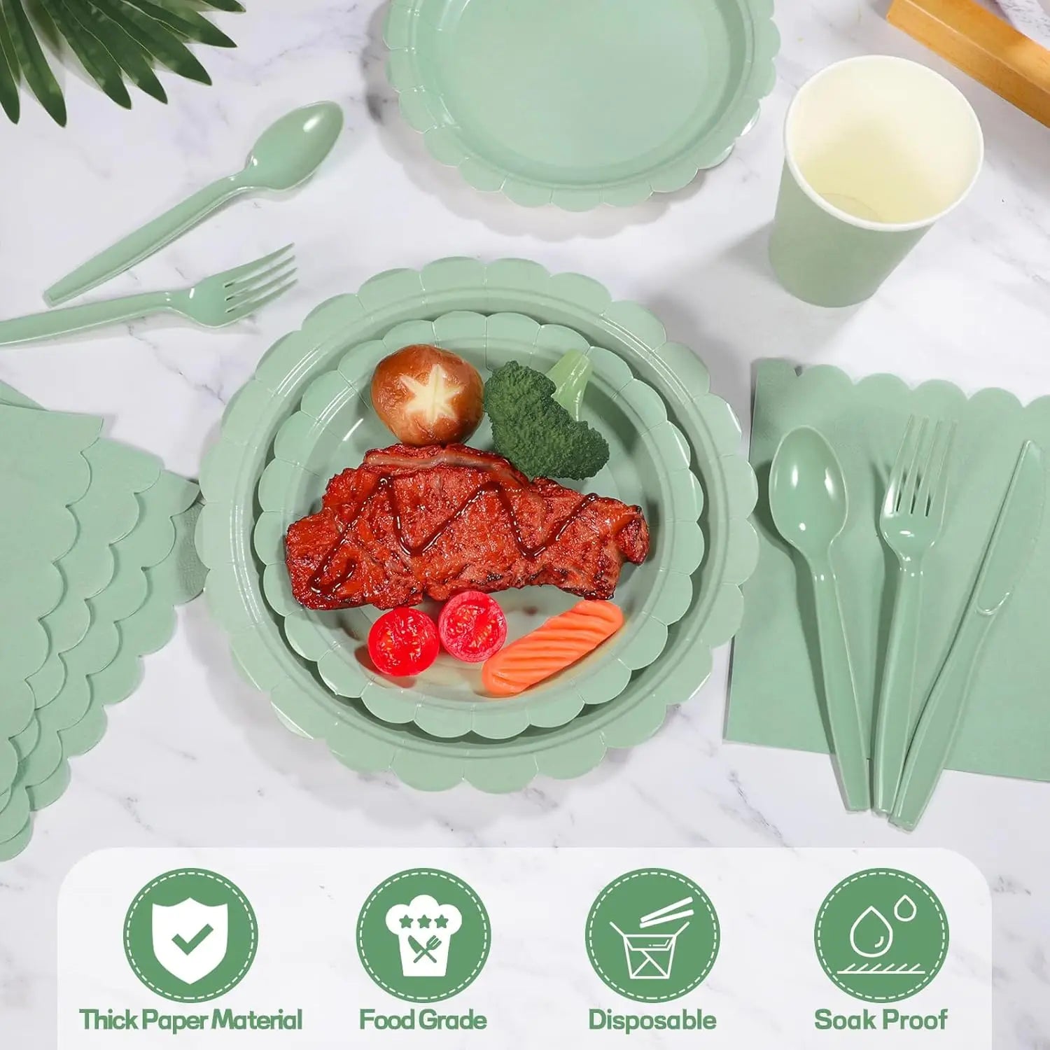 96 Pcs Sage Green Paper Plates And Napkins, 24 Guest Sage Green Party Supplies For Wedding, Birthday,Valentine's Day, Ramadan