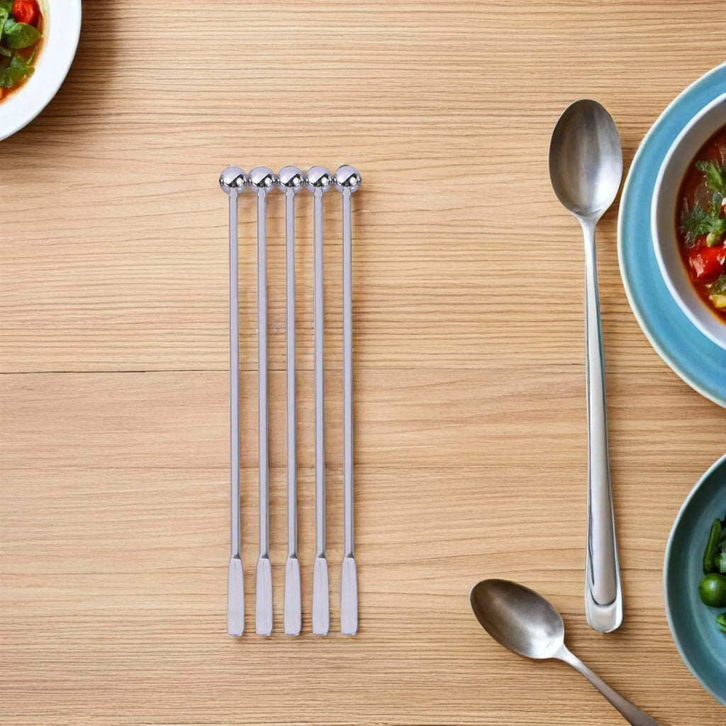 5Pcs 19Cm Food Grade Stainless Steel Swizzle Sticks Stirrers for Coffee Cocktail Drinks Milk Tea Bar Restaurant Hotel