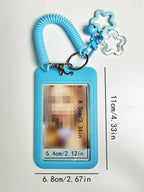 Cute Simple Protective Card Holder with Keychain Colorful Star Retractable Spring Lanyard ID Card Photo Postcard Holder Charms