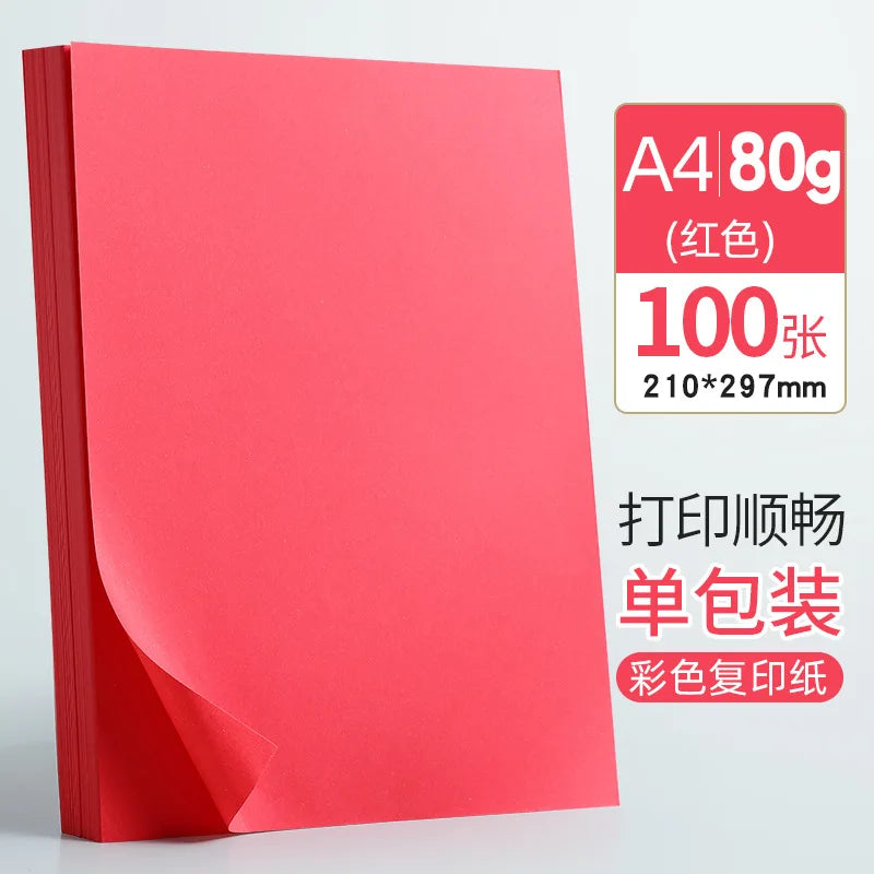 100 Pieces of 80g Draft Paper A4 Copy Paper White Pink Green Blue Red Printer Paper Office Paper Practice Paper for Student