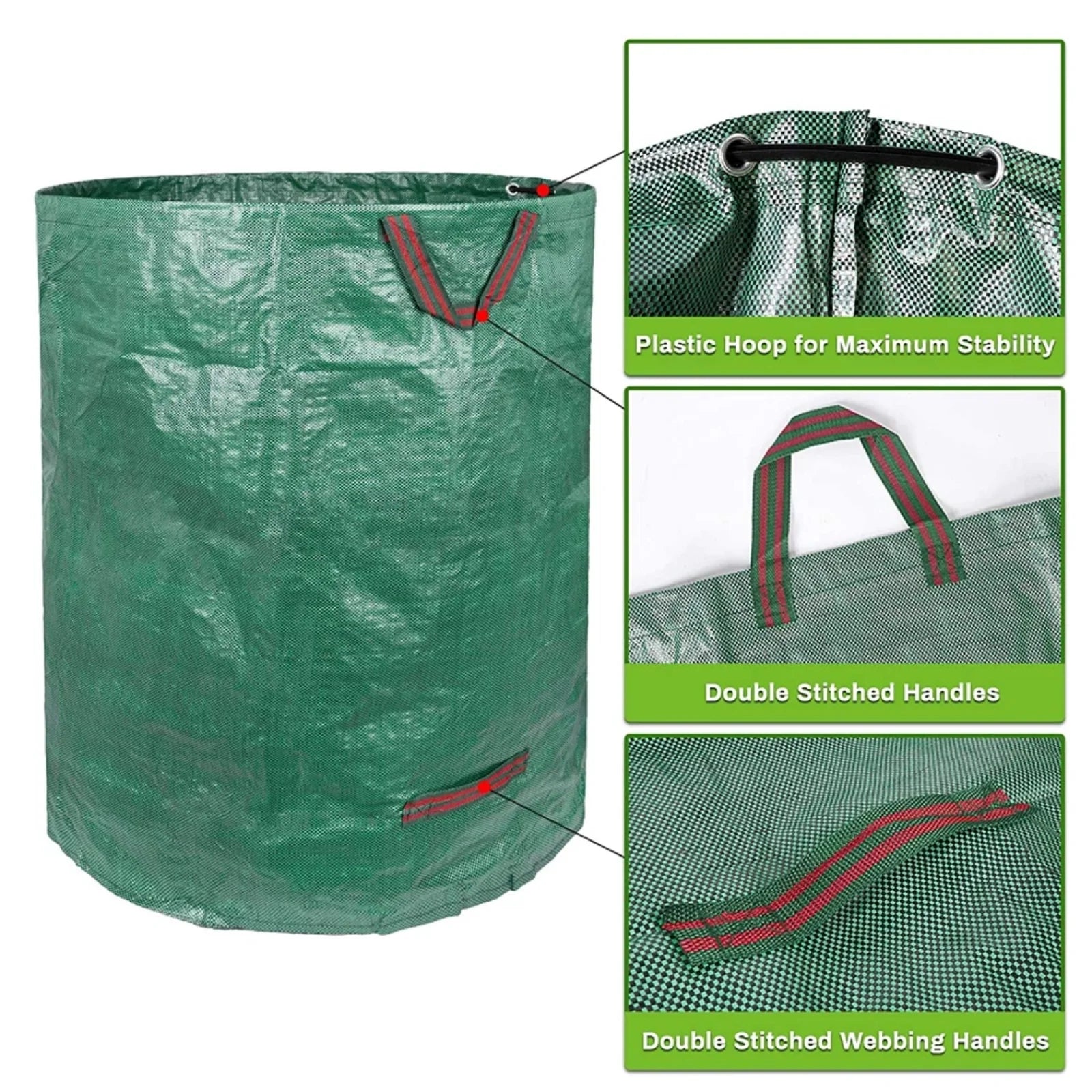 1/2/3 Pack Reusable Garden Waste Bags 72 Gallon Yard Leaf Lawn Trash Waste Bags