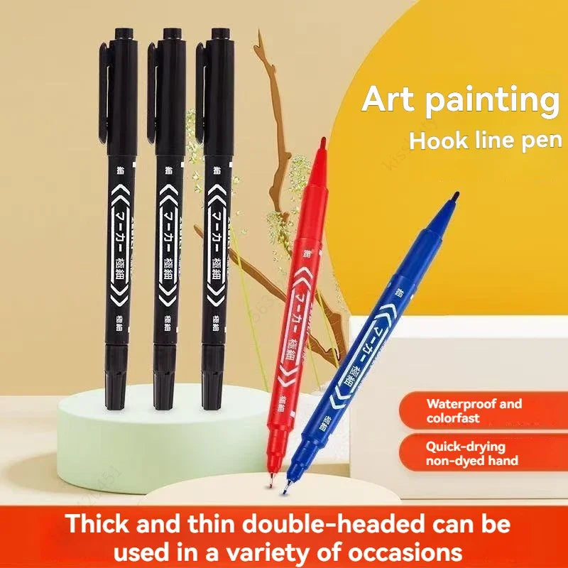 10Pcs/set Double Tip Art Black Blue ink Permanent Paint Marker Pen for Plastic Wood Stone Metal Glass Doodling Marking Graffiti
