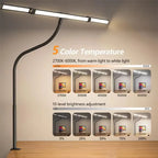 LED Desk Lamp Eye-Caring Desk Light with Stepless Dimming Adjustable Flexible Gooseneck with Clamp for Reading Study Workbench