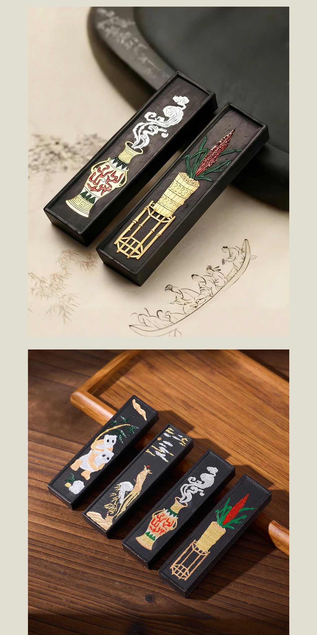 Pine Soot Solid Ink Stick Chinese Traditional Sumi Ink Stick Handmade Ink Block Stick for Calligraphy Painting Practice Art Tool