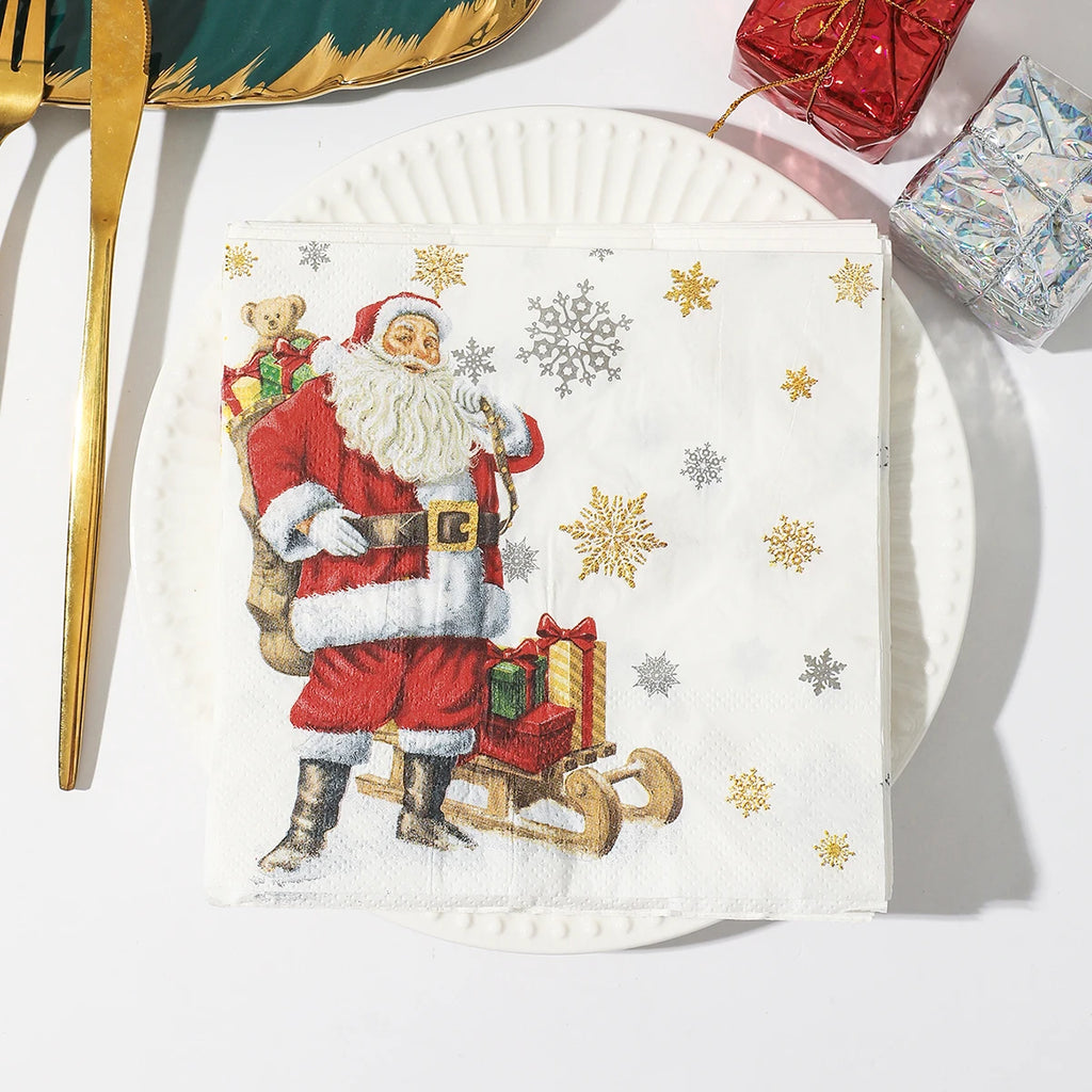 Christmas Party Napkins Disposable Dinner Serviettes Santa Claus Christmas Tree Gifts Flower Element Style Art Decoupage Napkins