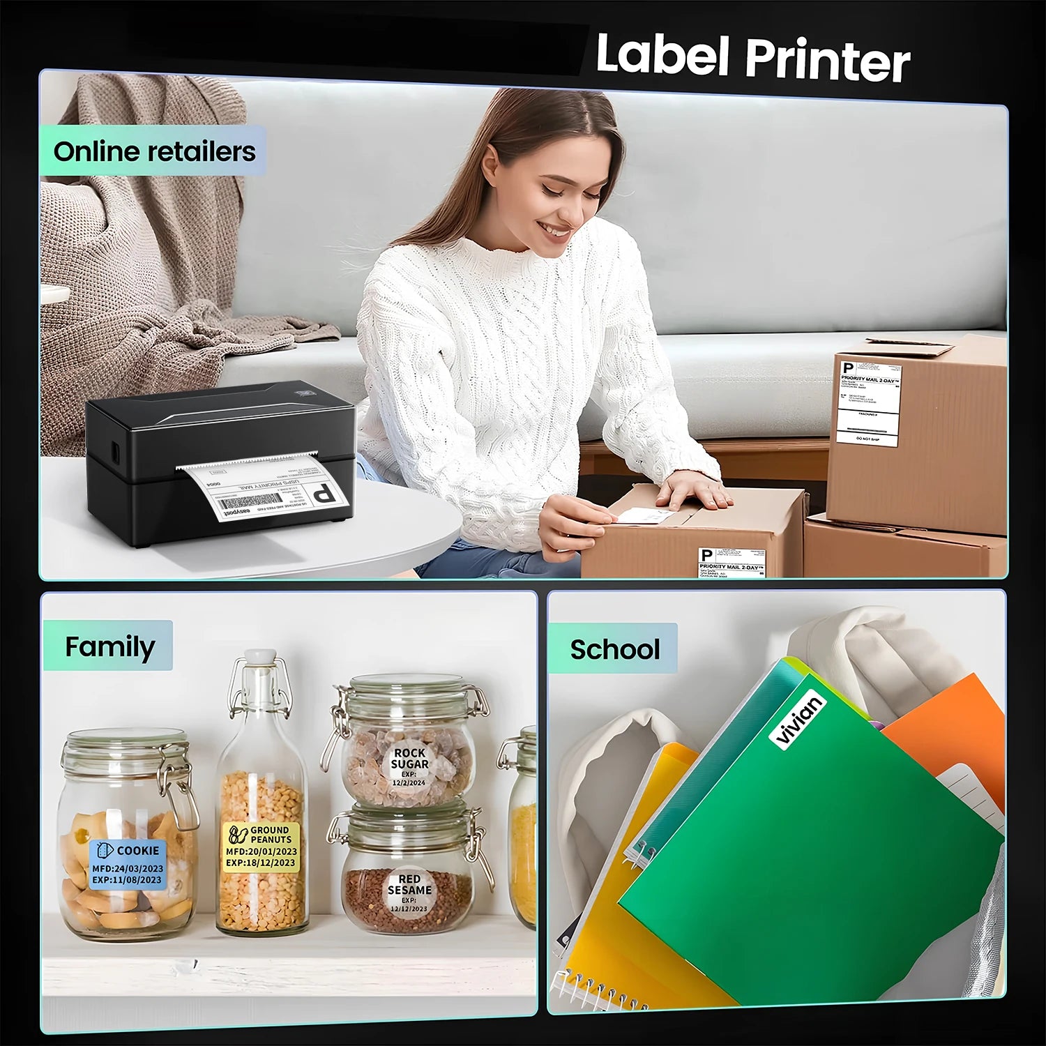 Marklife Thermal Printer Black Bluetooth Inkless HD Printer Maker Compatible Mac,iOS,Windows For School Office Small Business