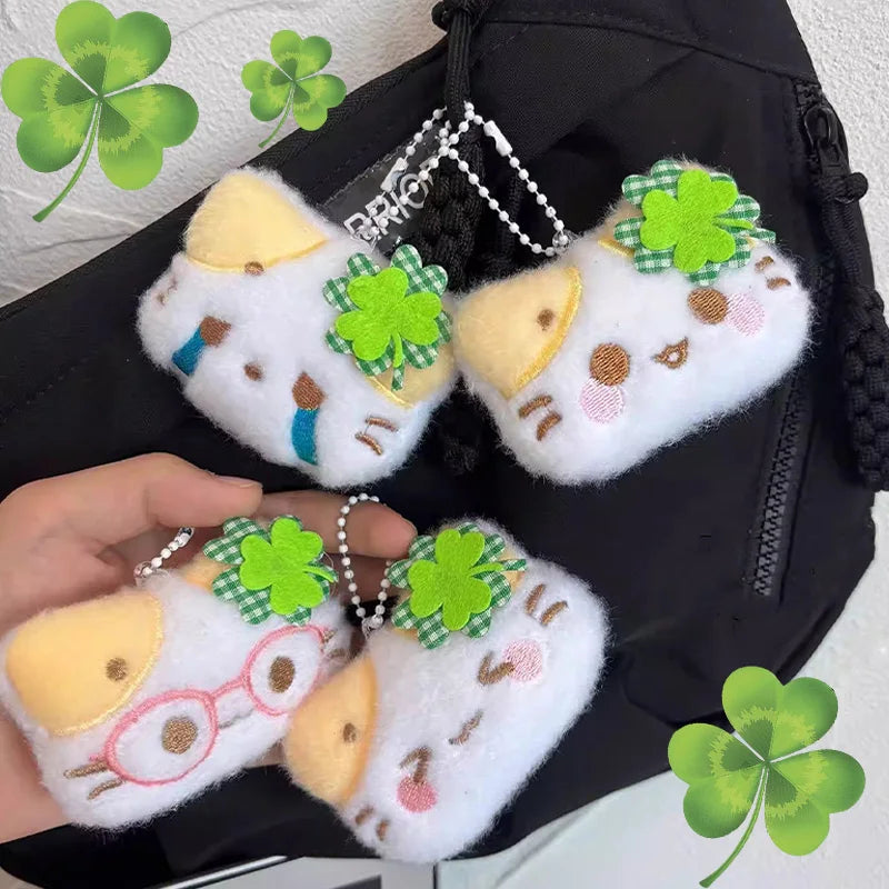 1/2/4pcs Green Clover Cat Plush Small Cat Keyring Cute Charm Keychain for Girls Women Kawaii Bag Pendant Key Chains Couple Gift