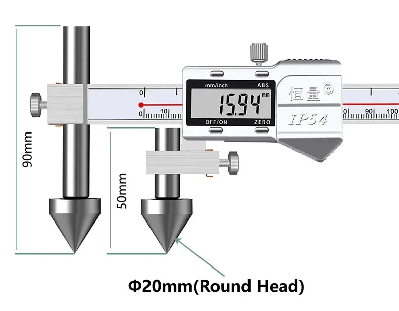 Round Hole Center Distance Digital Caliper 10mm 20mm Cone Probe Measuring Hole Center Distance Hole Distance Center Line Caliper
