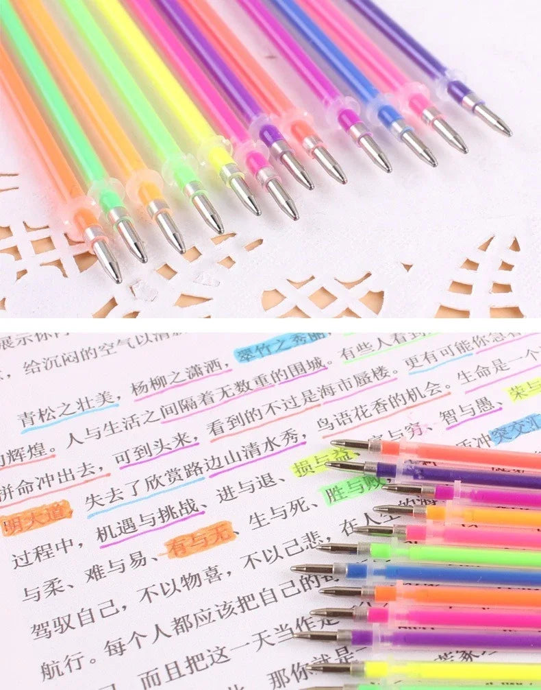 12-100pcs Glitter Pen Refills Set Flash Multicolor Gel Pen Refill Core DIY Art Writing Painting Graffiti Pen Refills Supplies