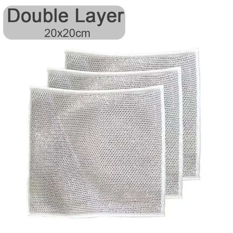 Thickened Steel Wire Cleaning Cloth Non-Scratch Double-layer Iron Microfiber Mesh Dishrag Washing Pot Rags Kitchen Towel